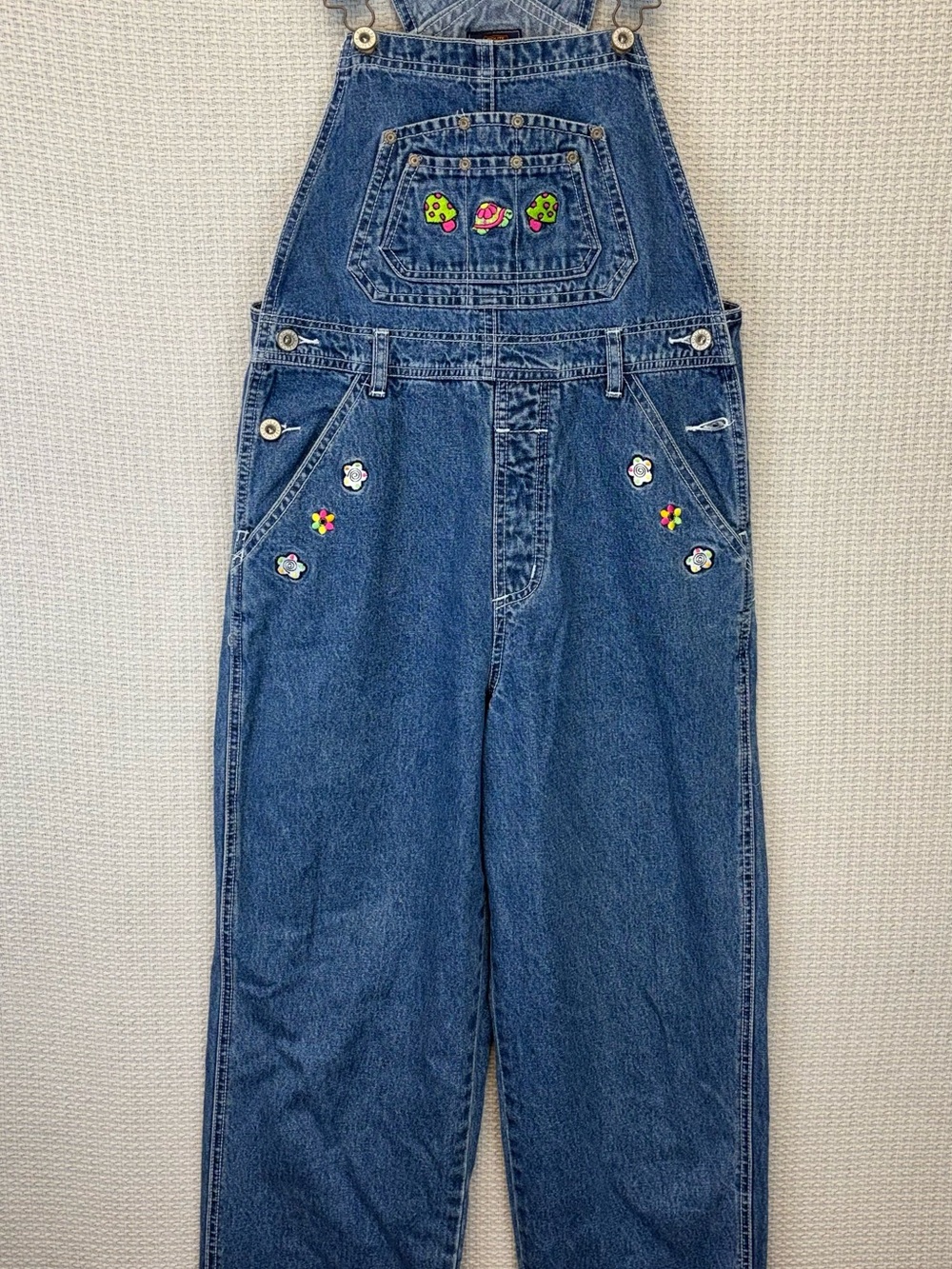 Vintage Route 66 Kid Girls Overalls Large Embroidered 90’s Y2K Retro Flowers